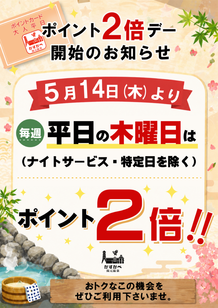 ポイント2倍デーのお知らせ